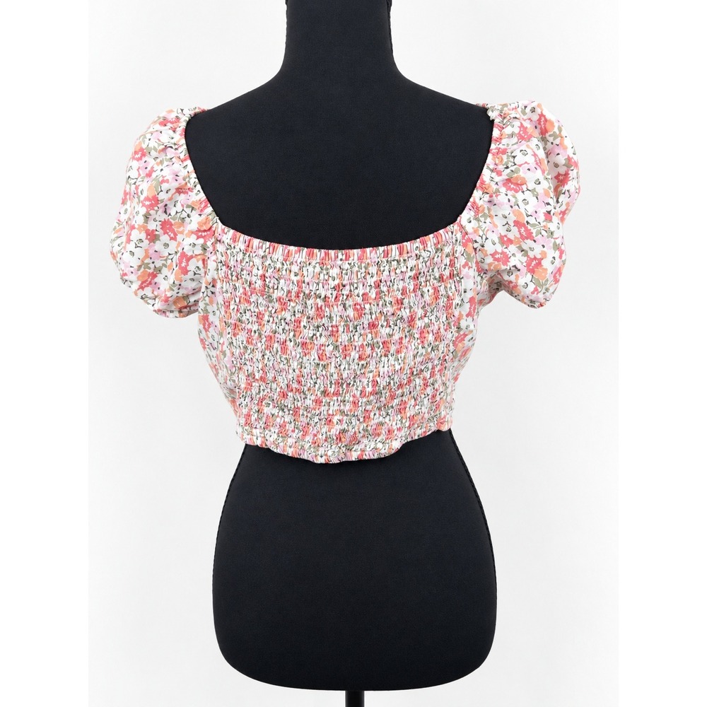 Hollister Women's Large Floral Crop Top Puff Sleeve Smocked Cottagecore - Picture 2 of 6